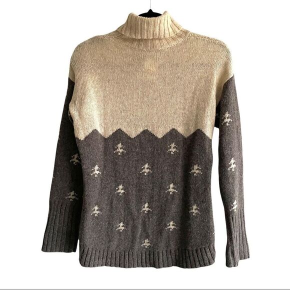 Woolrich Wool Turtleneck Sweater Snowflakes Grey Cream XS - Picture 2 of 4